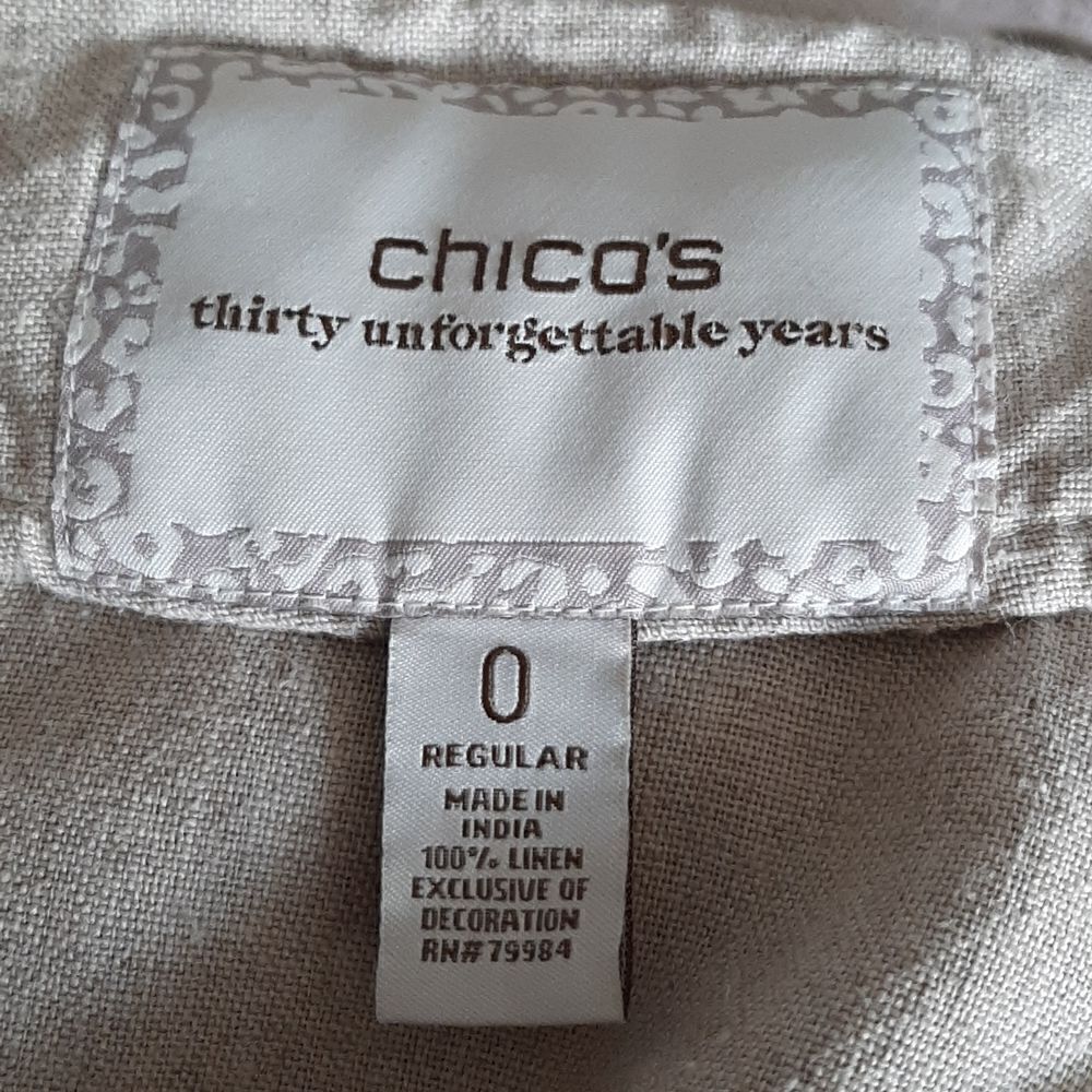 Chico's tan Linen jacket with turqoise beads and copper tacking - Picture 5 of 8